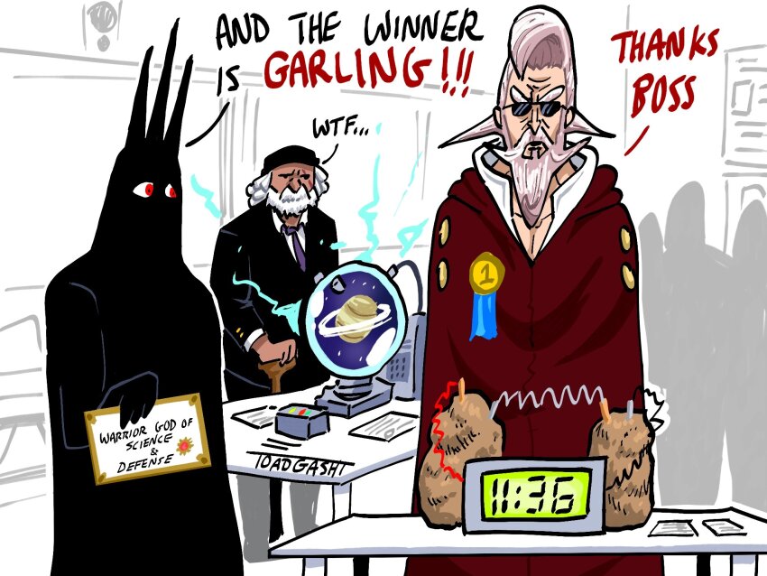 !, !!, ..., 3boys, 6+others, beard, competition, crown