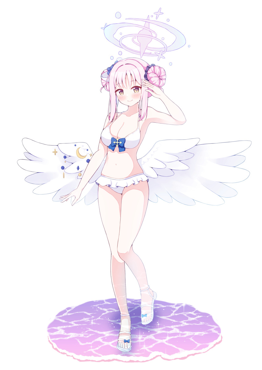 1girl, absurdres, angel, angel_wings, bikini, blue_archive, breasts, cleavage