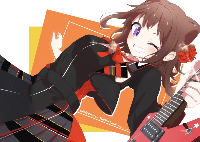 1girl, absurdres, bang_dream!, bang_dream!_girls_band_party!, black_dress, black_jacket, breasts, brown_hair