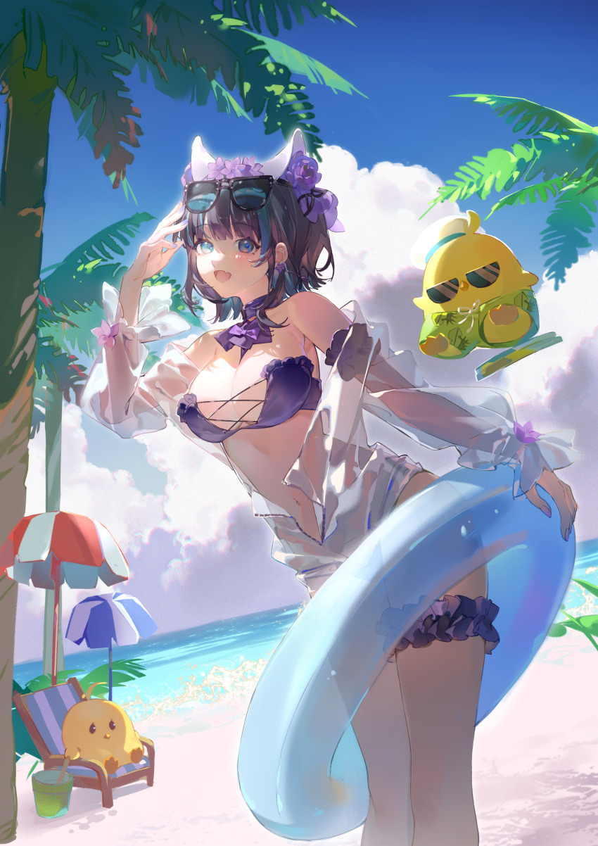 1girl, :d, absurdres, animal_band, animal_ears, arm_garter, azur_lane, bare_shoulders