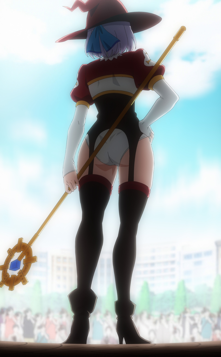 1girl, 2.5_jigen_no_ririsa, 753_(2.5_jigen_no_ririsa), absurdres, anime_screenshot, ass, black_garter_straps, black_thighhighs