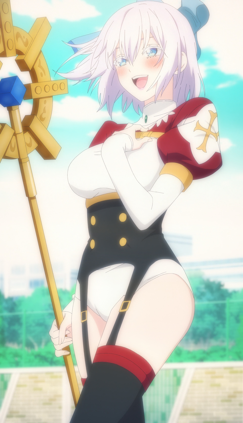 1girl, 2.5_jigen_no_ririsa, 753_(2.5_jigen_no_ririsa), absurdres, anime_screenshot, black_garter_straps, black_thighhighs, blue_ribbon