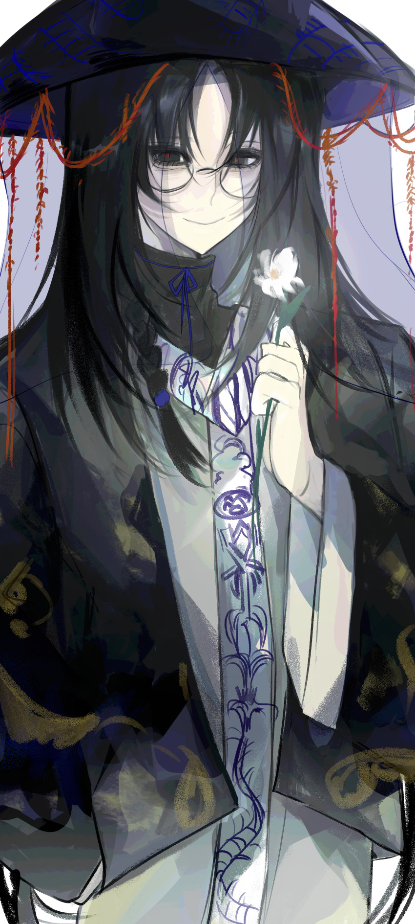 1boy, absurdres, ain_(xinjinjumin5966049), black_eyes, black_hair, black_hat, black_jacket, chinese_clothes