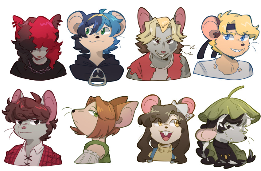 2girls, 2others, 4boys, animal_ears, black_hair, blonde_hair, blue_hair, braid