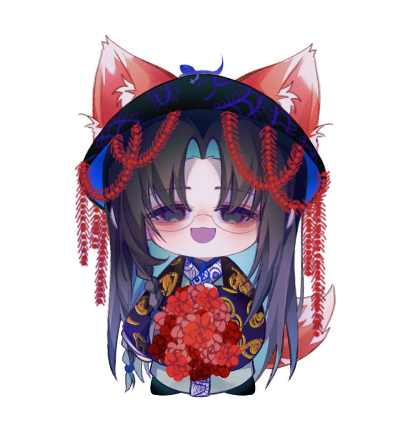 1boy, animal, animal_ear_fluff, animal_ears, animal_on_head, black_eyes, black_hair, black_hat