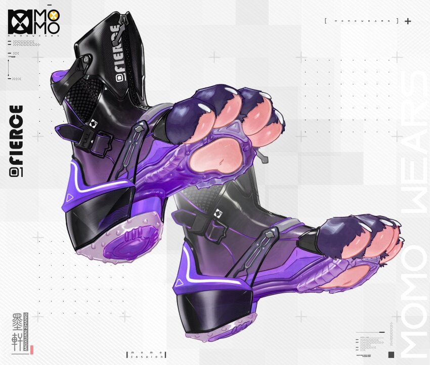 absurdres, artist_name, black_footwear, boots, highres, moxuan_zhang, multicolored_footwear, no_humans