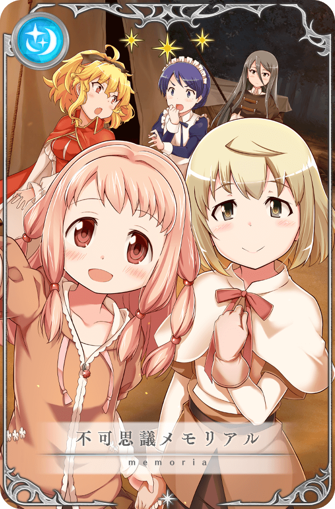 5girls, ahoge, apron, arm_up, artist_request, belt, black_bow, blonde_hair