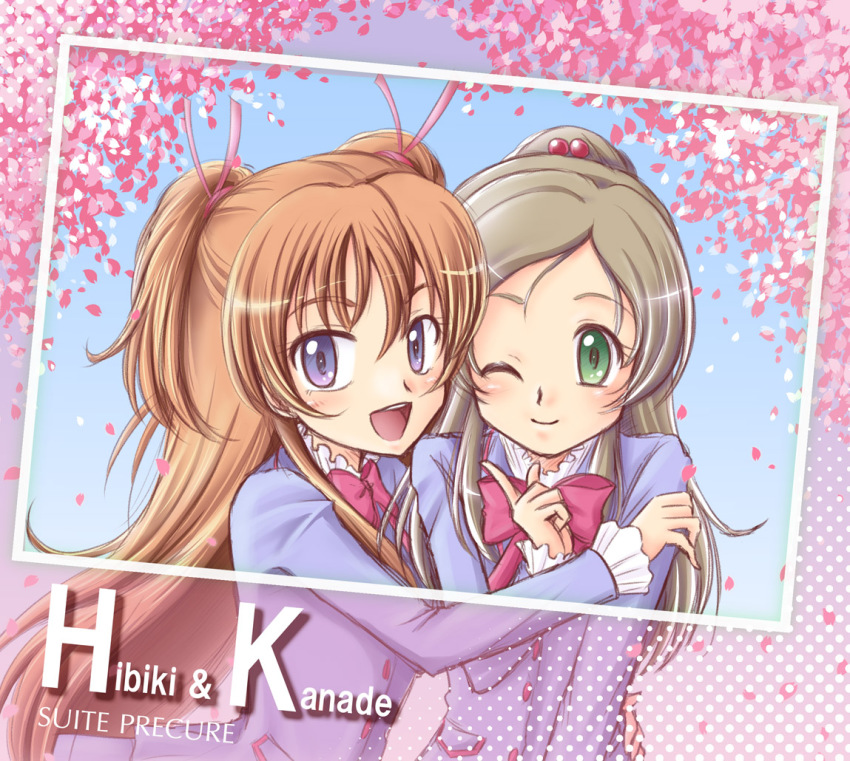 10s, 2girls, akihara_ryo, akihara_ryou, blue_eyes, blue_shirt, blush, bow