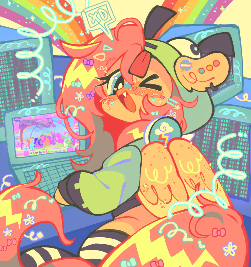 >_<, 1girl, :d, animal_ears, antonymph, blue_eyes, blush, colorful