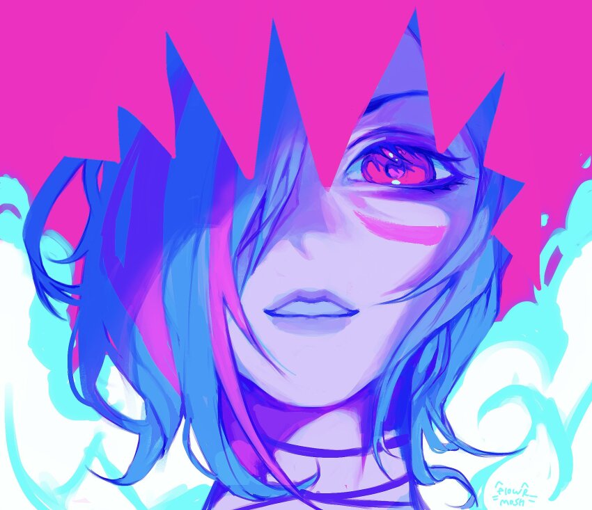 1girl, arcane:_league_of_legends, arcane_fractured_jinx, arcane_jinx, blue_hair, commentary, english_commentary, facepaint