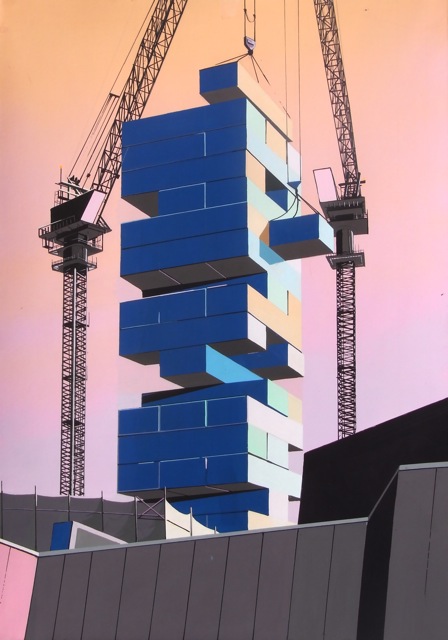 bad_id, bad_pixiv_id, building, crane_(machine), fence, jenga, mundane_made_awesome, no_humans, shimazu_fuyuki, sky