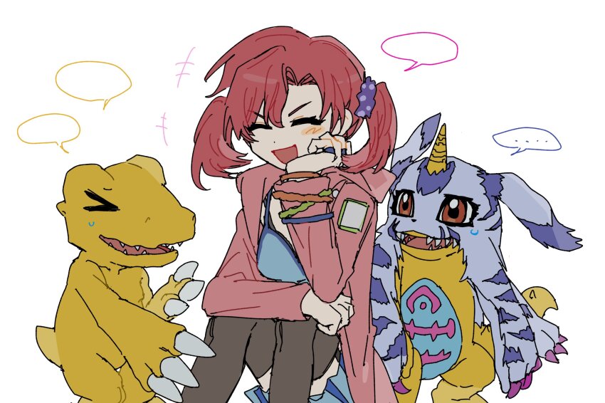 ..., 1girl, agumon, black_thighhighs, blue_camisole, blue_fur, camisole, colored_skin