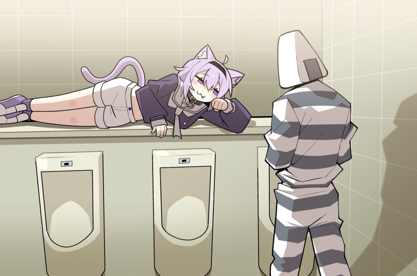 1girl, ahoge, animal_ears, cat_ears, cat_tail, cocomayo29_(tomato), fang, hairband