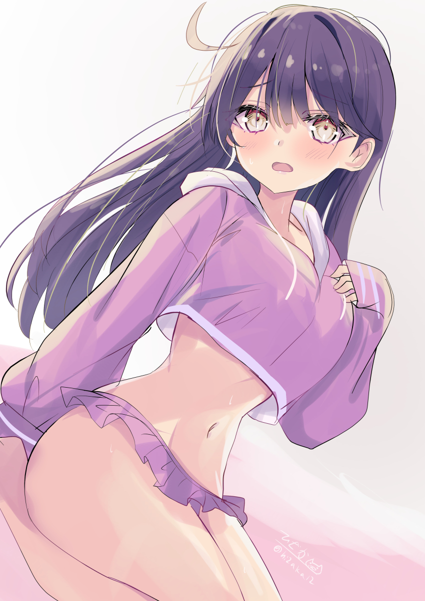 1girl, absurdres, ahoge, akebono_(kancolle), akebono_(kancolle)_(cosplay), akebono_(swimsuit)_(kancolle), bikini, bikini_skirt