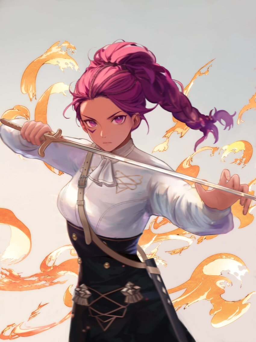 1girl, ascot, black_skirt, braid, closed_mouth, commentary, commentary_request, cowboy_shot