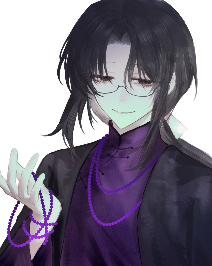 1boy, absurdres, bead_necklace, beads, black_eyes, black_hair, black_jacket, chinese_commentary