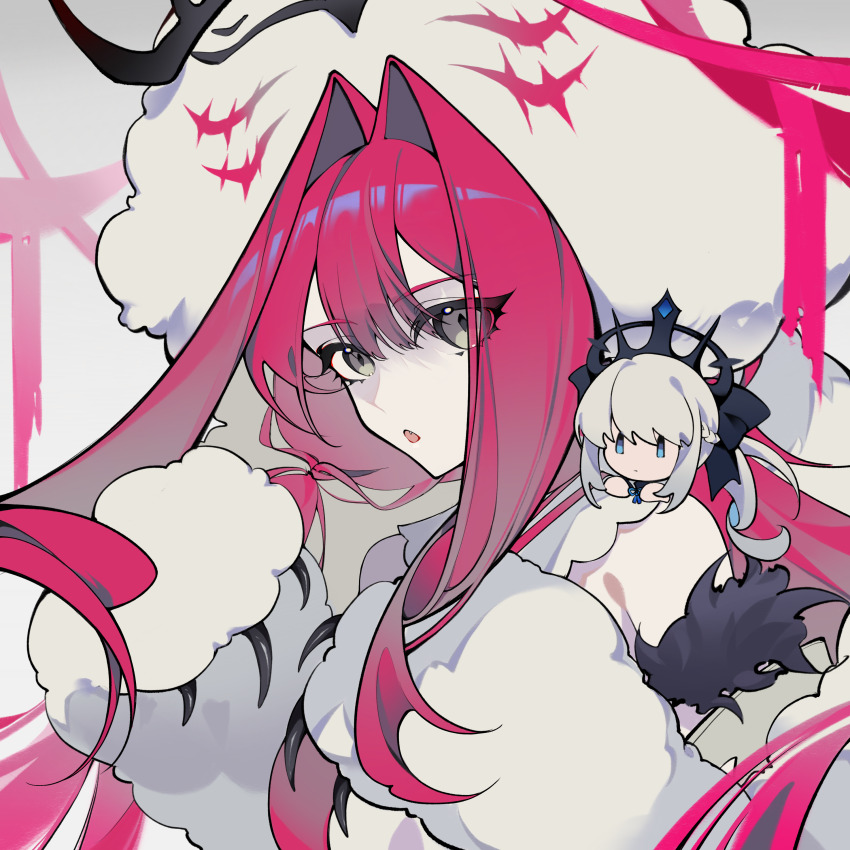 1girl, :o, absurdres, baobhan_sith_(fate), baobhan_sith_(swimsuit_pretender)_(first_ascension)_(fate), bare_shoulders, breasts, cernunnos_(fate)