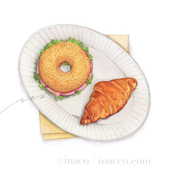 artist_name, bagel_sandwich, bread, commentary_request, croissant, food, food_focus, ham