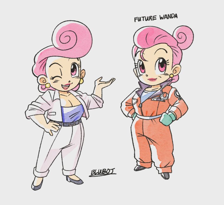 1girl, artist_name, black_footwear, breasts, character_name, cleavage, dragon_ball, english_text