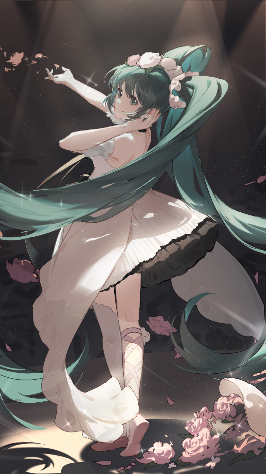 1girl, backless_dress, backless_outfit, bare_shoulders, blue_eyes, blue_hair, closed_mouth, commentary