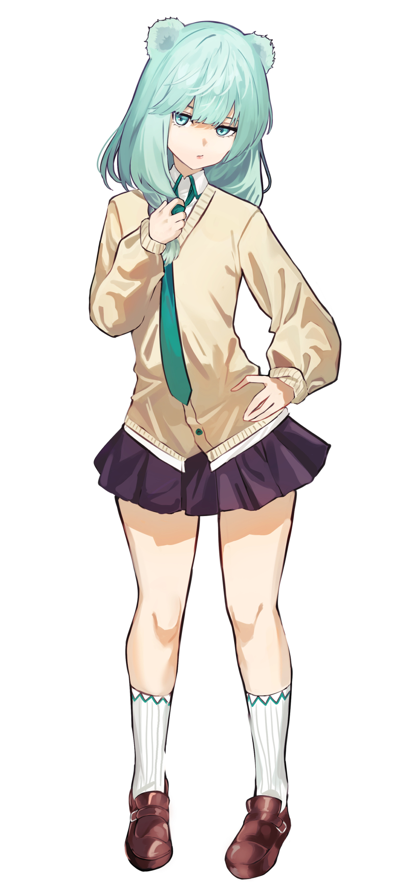 1girl, absurdres, animal_ears, arknights, blue_eyes, blue_hair, breasts, brown_shoes