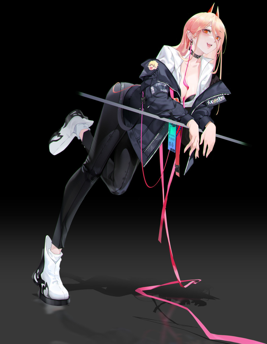 1girl, absurdres, alternate_costume, black_choker, black_jacket, black_pants, breasts, chainsaw_man