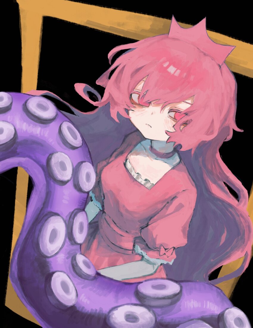 1000-nen_ikiteru_(vocaloid), 1girl, aegyo_sal, amen_(amemen2222), black_background, blush, breasts, choker