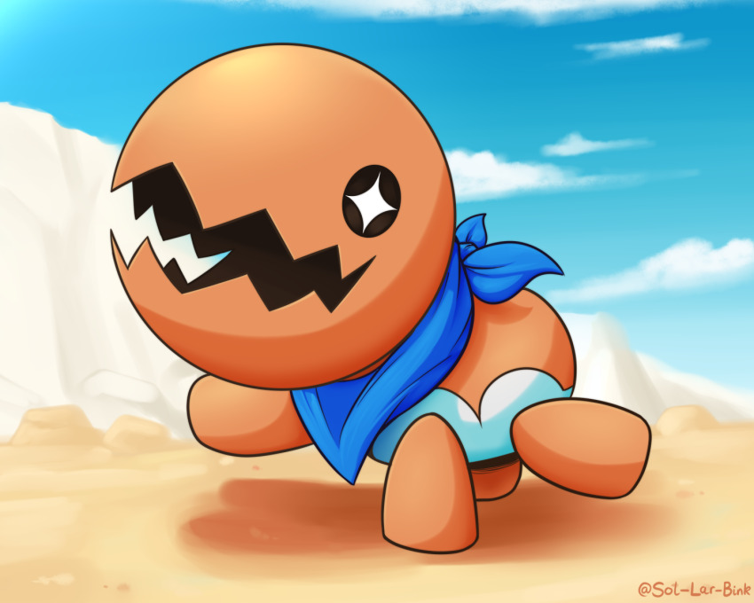 artist_name, bandana, bandana_around_neck, blue_bandana, blue_sky, cloud, day, desert