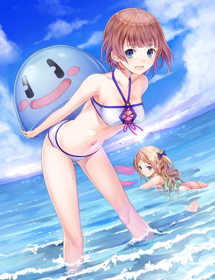 2girls, :d, atelier_(series), atelier_questboard, atelier_rorona, bikini, blonde_hair, blue_eyes