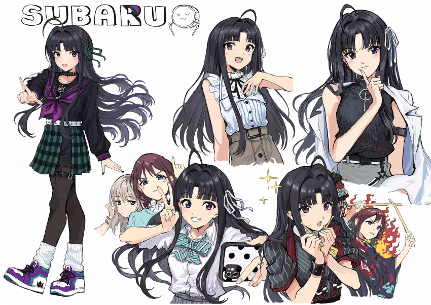 3girls, absurdres, ahoge, armlet, awa_subaru, belt, black_belt, black_choker