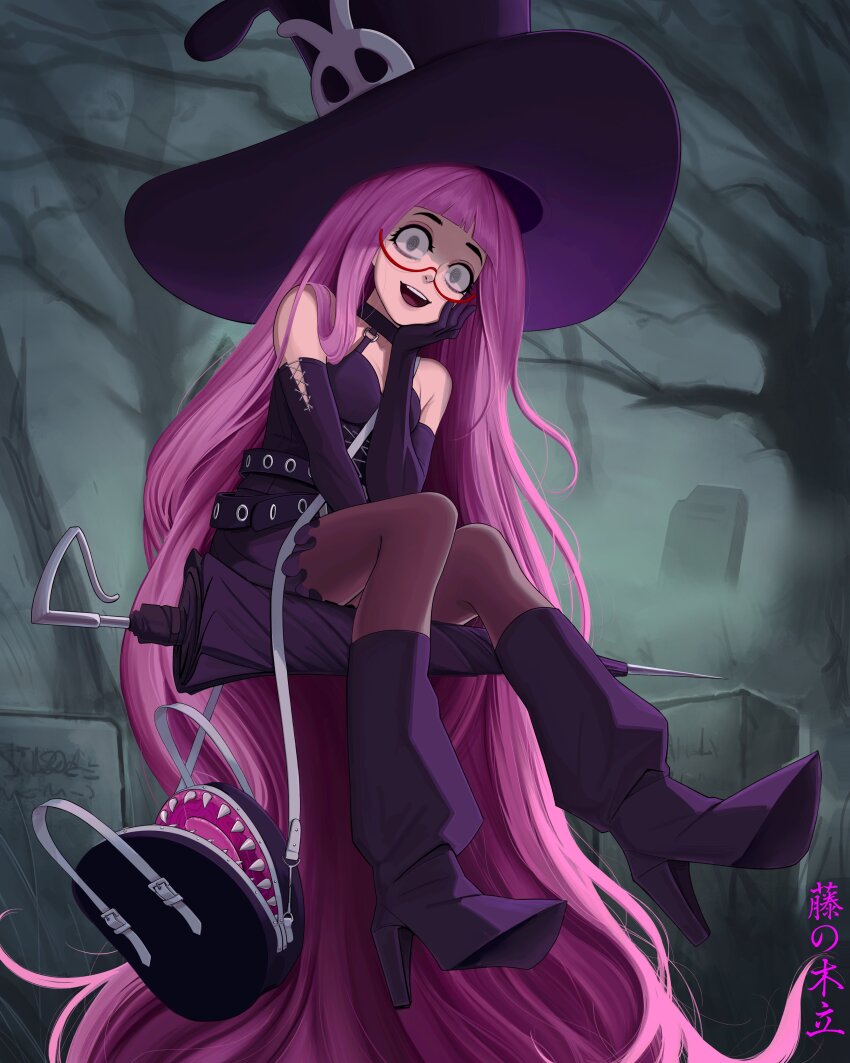 1girl, absurdly_long_hair, absurdres, arched_bangs, bag, black_bag, boots, commentary