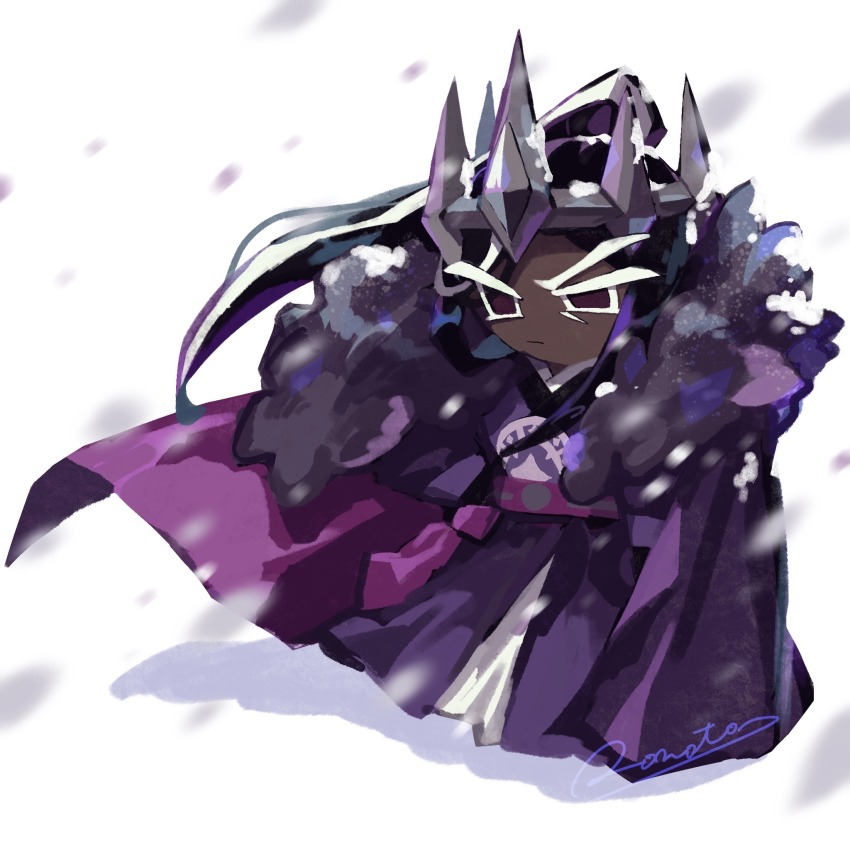 1boy, artist_name, black_hair, cape, closed_mouth, cookie_run, cookie_run:_kingdom, crown