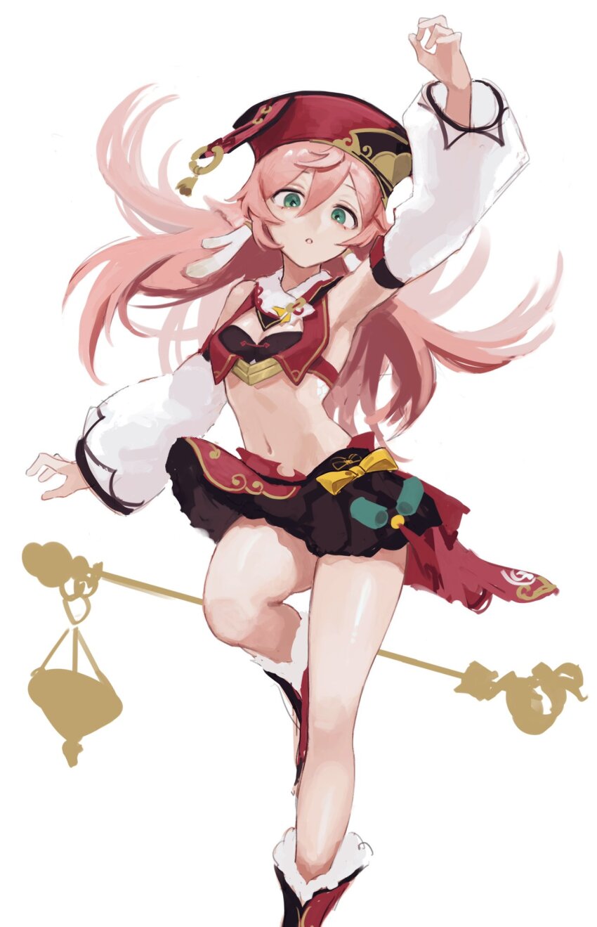 1girl, antlers, arm_up, armpits, bare_shoulders, breasts, cleavage, commentary