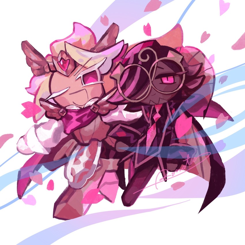 2boys, :d, alternate_eye_color, armored_boots, arms_at_sides, artist_name, blonde_hair, boots