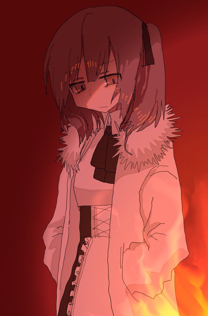 1girl, :|, ada_(iyowa), adipocere_(vocaloid), annoyed, apron, black_neckerchief, black_ribbon