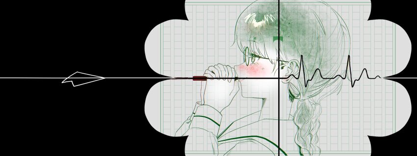 1girl, absurdres, black_background, blush, braid, cardiogram, clover_knight_(vocaloid), crying