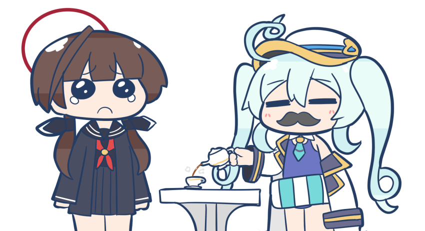 2girls, ahoge, anson_(azur_lane), aoirocombo, azur_lane, black_jacket, black_shirt, black_skirt