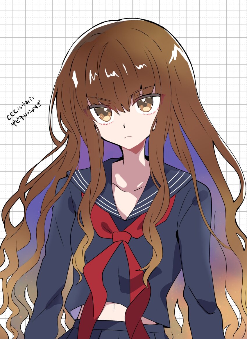 1girl, blue_shirt, brown_eyes, brown_hair, closed_mouth, commentary_request, fate/extra, fate/extra_ccc