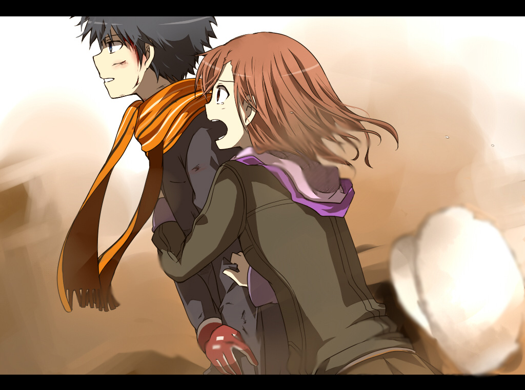 aohane_riko, bad_id, bad_pixiv_id, black_hair, blood, brown_hair, coat, gloves