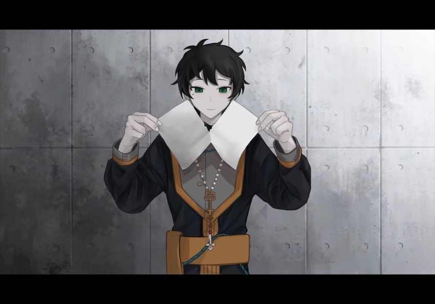 1boy, black_hair, black_jacket, call_of_cthulhu, chinese_commentary, closed_mouth, commentary_request, green_eyes