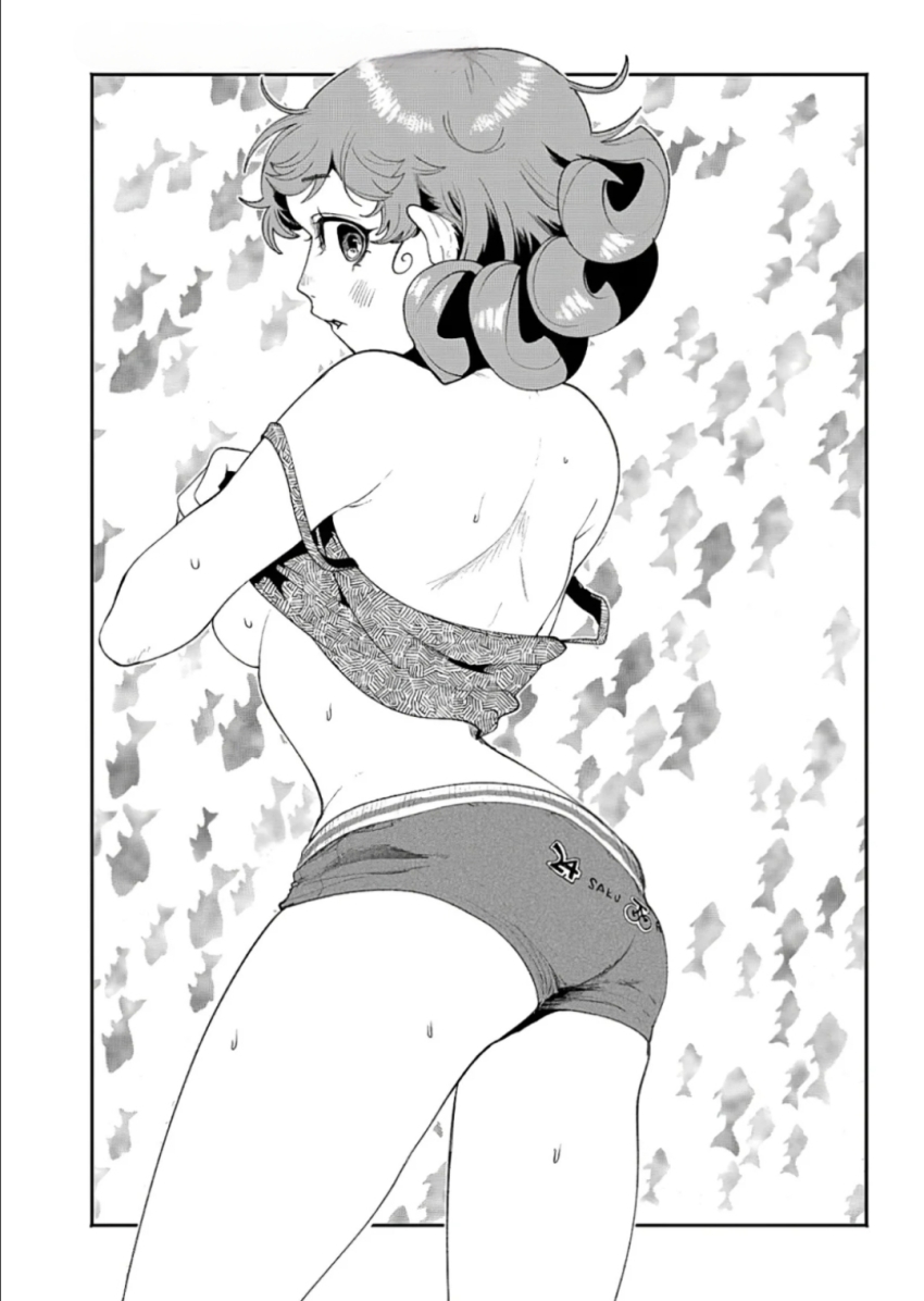 1girl, blush, breasts, breasts_out, embarrassed, female_focus, filter-goshi_no_kanojo, fish_(symbol)