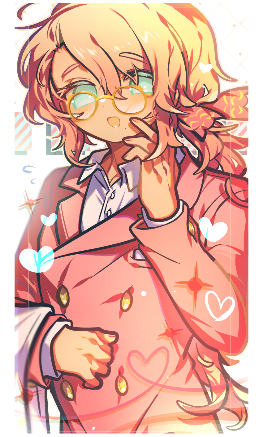 1boy, absurdres, androgynous, aqua_eyes, blazer, bright_pupils, buttons, collared_shirt