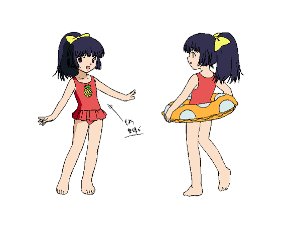 1girl, 2000s_(style), angelic_layer, black_hair, buoy, reference_sheet, child, innertube