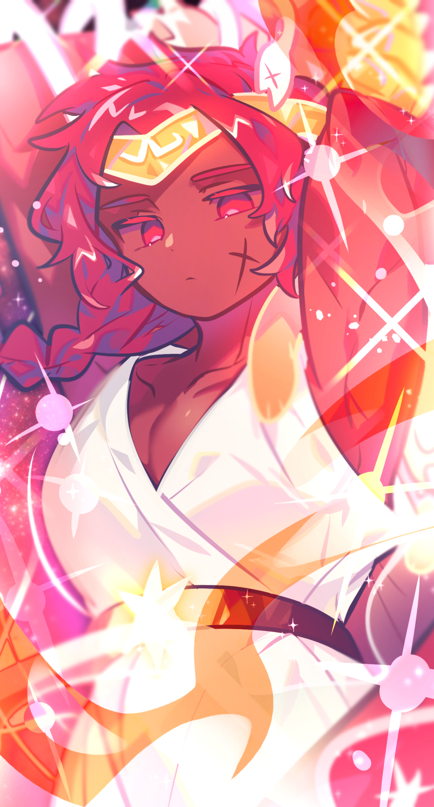 1boy, absurdres, armpits, arms_up, bare_shoulders, belt, braid, brown_belt