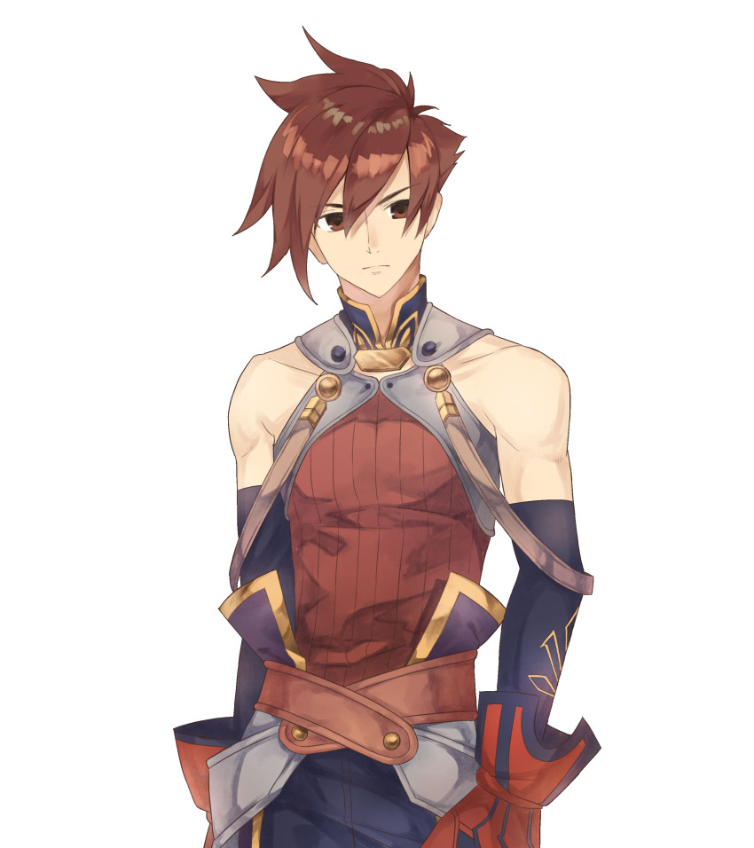 1boy, absurdres, atelier_(series), atelier_iris, bare_shoulders, brown_eyes, brown_hair, closed_mouth