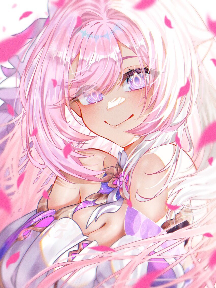 1girl, bare_shoulders, breasts, cleavage, closed_mouth, corset, diamond-shaped_pupils, diamond_(shape)