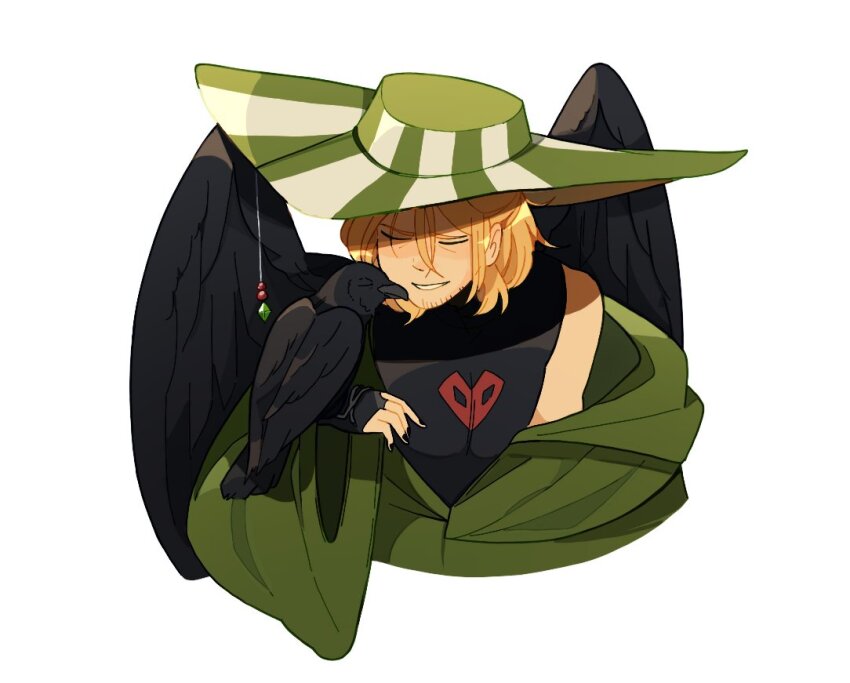 1boy, adapted_costume, animal, bird, bird_boy, bird_on_hand, bird_wings, black_wings