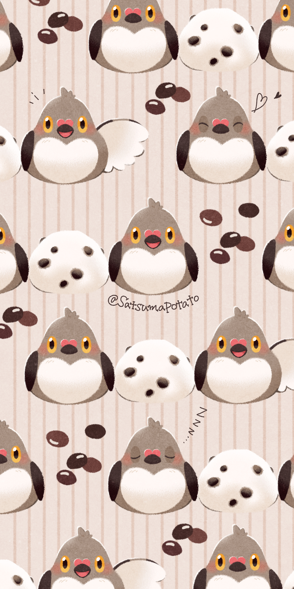 adzuki_bean, animal_focus, beans, bird, blush, closed_eyes, daifuku, food_request