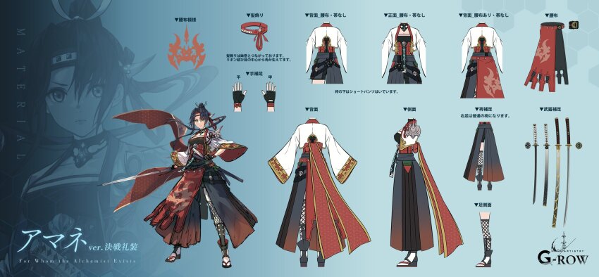 1girl, amane_(ta_ga_tame_no_alchemist), aqua_background, black_footwear, blue_eyes, blue_hair, character_name, closed_mouth, copyright_name, expressionless, forehead_protector, from_behind, from_side, full_body, hair_behind_ear, hair_intakes, highres, holding, holding_sword, holding_weapon, japanese_clothes, katana, kimono, looking_at_viewer, official_alternate_costume, official_art, ponytail, rinzo, sandals, simple_background, socks, standing, straight-on, sword, ta_ga_tame_no_alchemist, tabi, underbust, weapon, white_background, white_socks, zouri