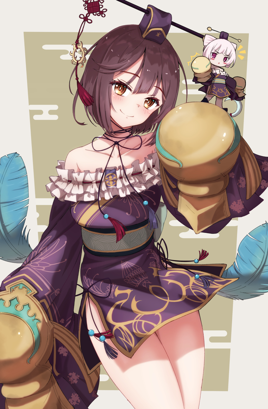 2girls, atelier_(series), atelier_sophie, bare_shoulders, black_ribbon, blush, brown_eyes, brown_hair